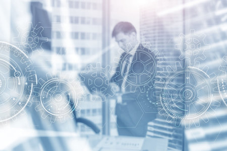 Gears concepts Young trader in the workplace. Finance.