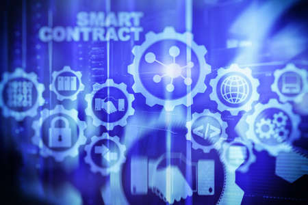Smart Contract on modern server room background. business technology.の写真素材