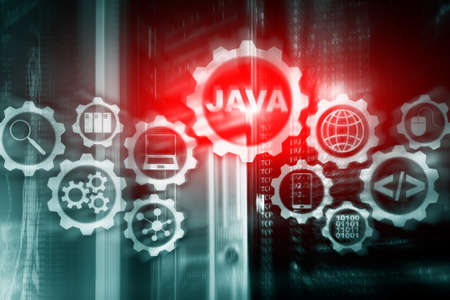 Java programming concept. virtual machine. Server room background.の写真素材