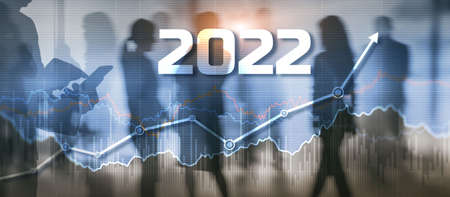 New year 2022 financial technology is changing business. Growth graph with return on investment idea