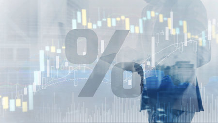 Percentage icon on financial stock market backgroundの写真素材