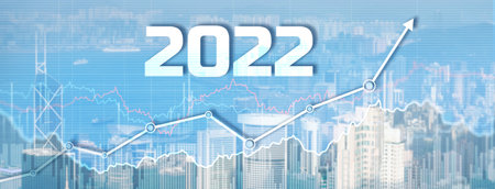 New 2022 year on modern city background. Website Banner