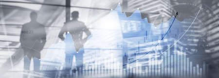 Financial graphs and analytics for investment solution. Double exposure