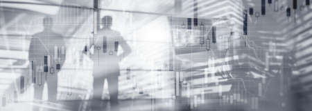 Economic growth graph chart. Double exposure mixed media