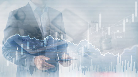 Abstract financial graph office building background, financial and trading concept