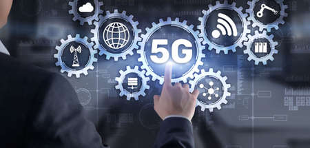 5G Fives generation High-speed internet connection telecommunication concept. Mixed mediaの写真素材