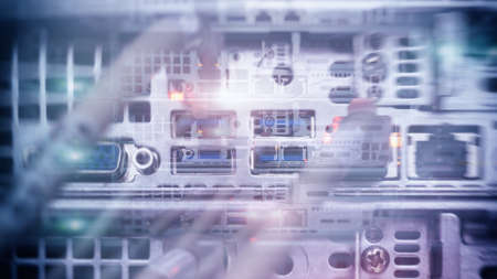 Double Exposure Server Rack Optic and hub close up.の写真素材