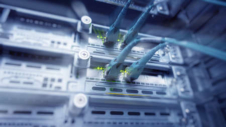 Telecommunication Internet Network Server Rack. Cose-up Data Center.