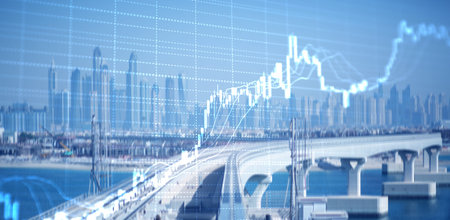 Financial growth graph. Sales increase on UAE Modern Background.