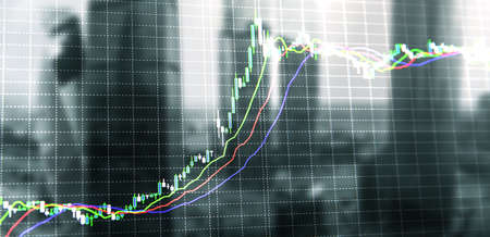 Financial growth graph. Sales increase on Modern City Background