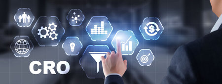 Businessman presses Conversion Rate Optimization On Virtual Screenの写真素材
