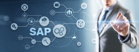 SAP Intelligent Robotic Process Automation. System Software Automation concept on futuristic virtual screenの写真素材