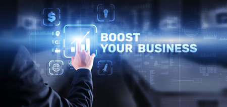 Boost your business on Virtual screen. Business Technology Internet and network conceptの写真素材