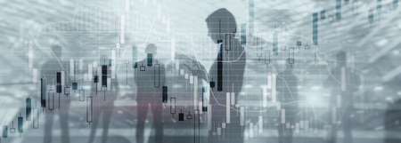 Economic growth graph chart. Double exposure mixed media