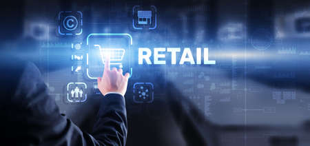 Retail concept marketing channels E-commerce Shopping automation on virtual screenの写真素材