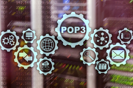 POP3. Post Office Protocol Version 3. Standard internet protocol on datacenter backgroundの写真素材