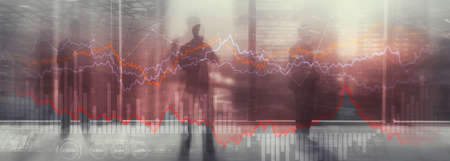 Finance Banking and Investment concept. Double exporsure stacked of coins and city with graphの写真素材