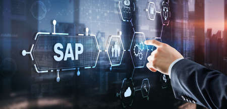 SAP Intelligent Robotic Process Automation. System Software Automation concept on futuristic virtual screenの写真素材