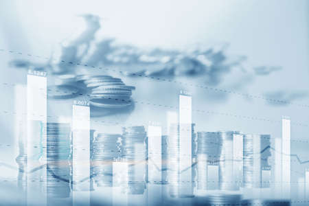 Business candle stick graph chart. Young businessman in officeの写真素材