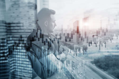 Traders work in the stock market. Financial or Economic conceptの写真素材