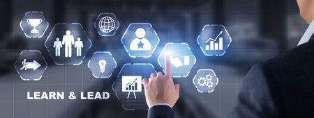 Businessman selection learn and lead the virtual screenの写真素材
