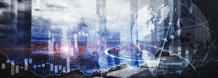 Global stock market trading. Background with 3D model of the globe