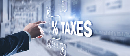 Concept of taxes paid by individuals and corporations such as VAT, income tax and property tax. Background for your businessの写真素材