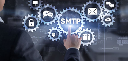 Simple Mail Transfer Protocol. Smtp server mail transfer protocol. TCP IP protocol sending and receiving e-mailの写真素材