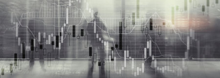 Economic growth graph chart. Double exposure mixed mediaの写真素材