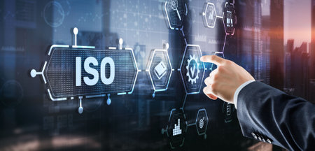 ISO certification concept standard quality control. International information security standardの写真素材