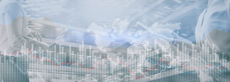 Business Growth Finance graph chart forex exchange concept double exposure mixed mediaの写真素材
