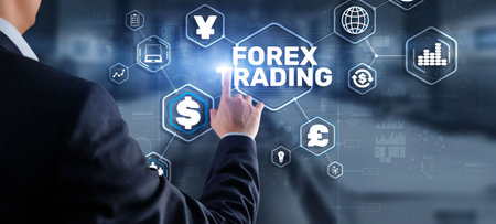 Inscription Forex Trading on Virtual Screen. Business Stock market conceptの写真素材
