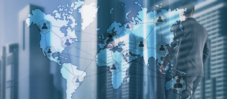 Global Outsourcing Resources Business Internet Technology Concept On city people backgroundの写真素材