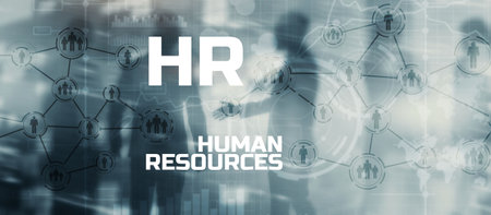 HR - Human resources management and recruitment concept. Double exposure people network mixed media structureの写真素材