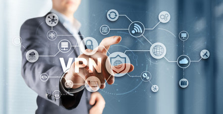 Virtual private network VPN. Provides privacy, anonymity and security to users by creating a private network connection across a public network connectionの写真素材