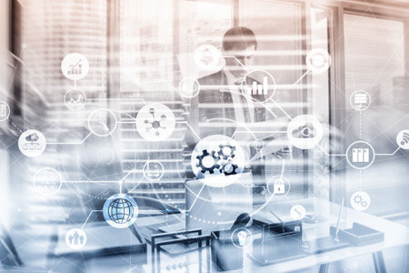 Process automation concept on blurred office and peopleの写真素材