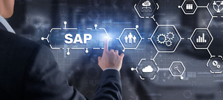 SAP Intelligent Robotic Process Automation. System Software Automation concept on futuristic virtual screenの写真素材