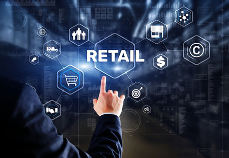 Retail concept marketing channels E-commerce Shopping automation on virtual screenの写真素材