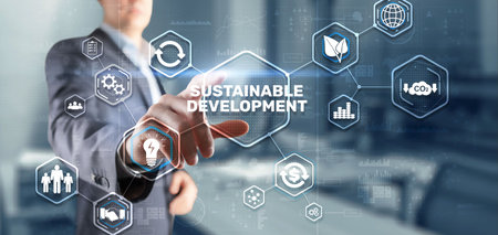 Sustainable Balanced Development. Balance between nature and scienceの写真素材