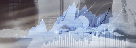 Financial graphs and analytics for investment solution. Double exposureの写真素材