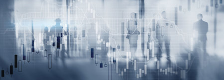 Economic growth graph chart. Double exposure mixed mediaの写真素材