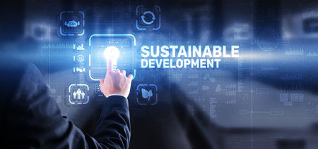 Sustainable Balanced Development. Balance between nature and scienceの写真素材