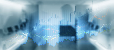 Business finance growth graph chart analysing diagram trading and forex exchange concept double exposureの写真素材