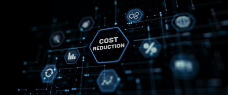 Cost reduction business finance concept on abstract virtual screenの写真素材