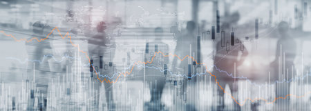 Silhouettes of people on the background of financial graphs and chartsの写真素材