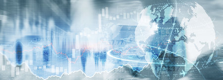 Global stock market trading. Background with 3D model of the globeの写真素材