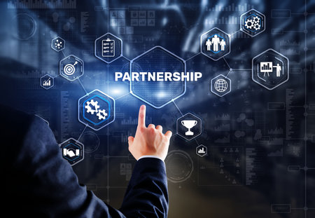 Partnership of companies. Collaboration. Business Technology Internet conceptの写真素材