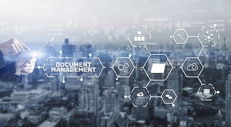 Document Management Data System Business Technology Concept. DMS on virtual screenの写真素材