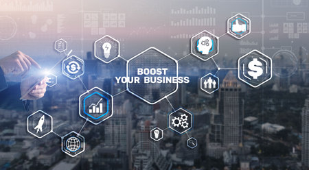 Boost your business on Virtual screen. Business Technology Internet and network conceptの写真素材