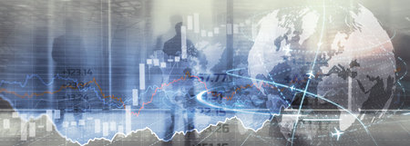 Global stock market trading. Background with 3D model of the globeの写真素材